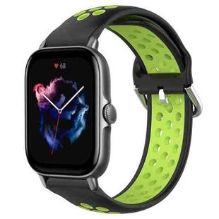 For Amazfit GTS 3 20mm Perforated Breathable Sports Silicone Watch Band(Black+ Lime)