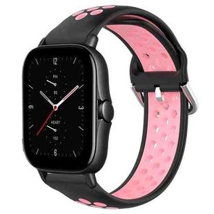 For Amazfit GTS 2E 20mm Perforated Breathable Sports Silicone Watch Band(Black+Pink)