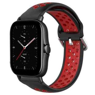 For Amazfit GTS 2E 20mm Perforated Breathable Sports Silicone Watch Band(Black+ Red)