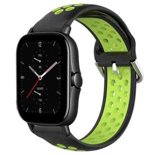 For Amazfit GTS 2E 20mm Perforated Breathable Sports Silicone Watch Band(Black+ Lime)