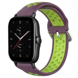 For Amazfit GTS 2E 20mm Perforated Breathable Sports Silicone Watch Band(Purple+Lime)