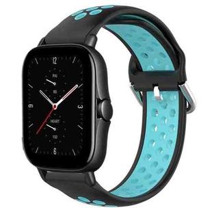 For Amazfit GTS 2E 20mm Perforated Breathable Sports Silicone Watch Band(Black+Blue)