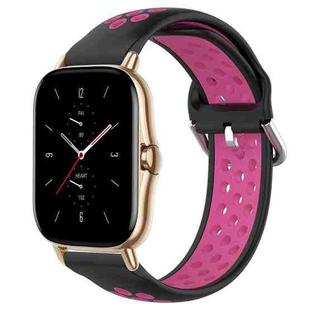 For Amazfit GTS 2 20mm Perforated Breathable Sports Silicone Watch Band(Black+Rose Red)