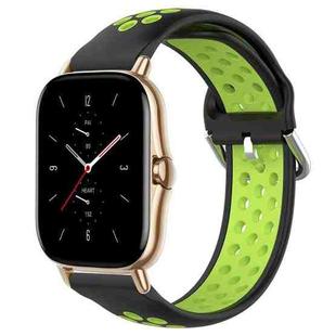 For Amazfit GTS 2 20mm Perforated Breathable Sports Silicone Watch Band(Black+ Lime)