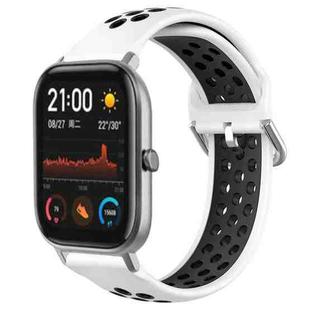 For Amazfit GTS 20mm Perforated Breathable Sports Silicone Watch Band(White+Black)