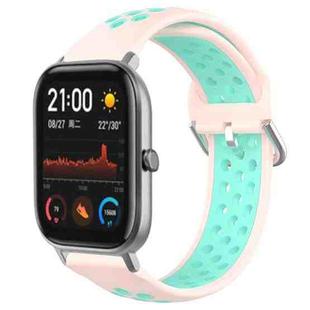 For Amazfit GTS 20mm Perforated Breathable Sports Silicone Watch Band(Pink+ Water Duck)