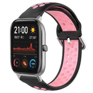 For Amazfit GTS 20mm Perforated Breathable Sports Silicone Watch Band(Black+Pink)