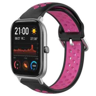 For Amazfit GTS 20mm Perforated Breathable Sports Silicone Watch Band(Black+Rose Red)