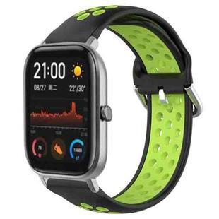 For Amazfit GTS 20mm Perforated Breathable Sports Silicone Watch Band(Black+ Lime)