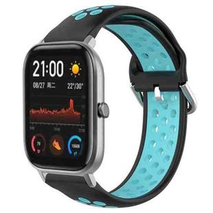 For Amazfit GTS 20mm Perforated Breathable Sports Silicone Watch Band(Black+Blue)