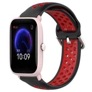 For Amazfit Pop Pro 20mm Perforated Breathable Sports Silicone Watch Band(Black+ Red)