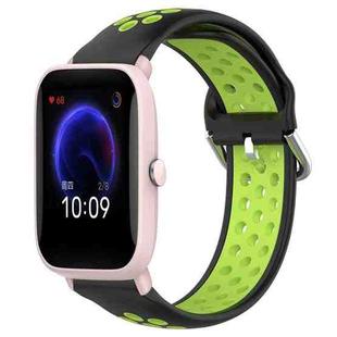For Amazfit Pop Pro 20mm Perforated Breathable Sports Silicone Watch Band(Black+ Lime)