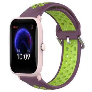 For Amazfit Pop Pro 20mm Perforated Breathable Sports Silicone Watch Band(Purple+Lime)