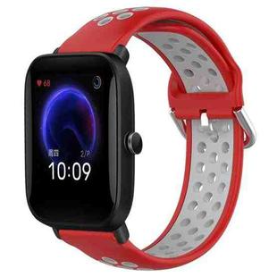 For Amazfit Pop 20mm Perforated Breathable Sports Silicone Watch Band(Red+Grey)