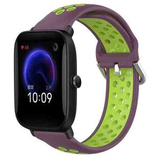 For Amazfit Pop 20mm Perforated Breathable Sports Silicone Watch Band(Purple+Lime)