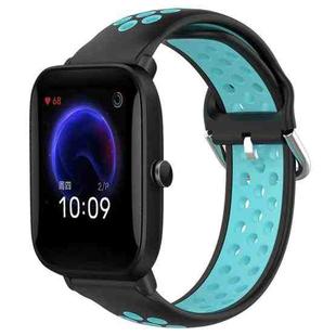 For Amazfit Pop 20mm Perforated Breathable Sports Silicone Watch Band(Black+Blue)