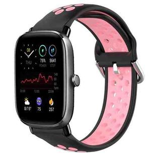 For Amazfit GTS 4 Mini 20mm Perforated Breathable Sports Silicone Watch Band(Black+Pink)