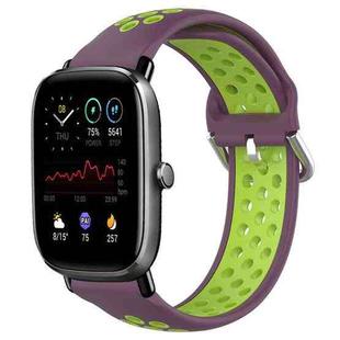 For Amazfit GTS 4 Mini 20mm Perforated Breathable Sports Silicone Watch Band(Purple+Lime)