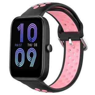 For Amazfit Bip3 20mm Perforated Breathable Sports Silicone Watch Band(Black+Pink)