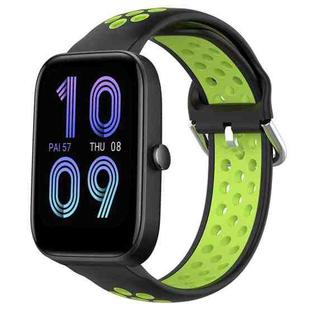 For Amazfit Bip3 20mm Perforated Breathable Sports Silicone Watch Band(Black+ Lime)