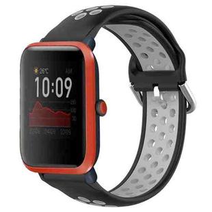For Amazfit Bip 1S 20mm Perforated Breathable Sports Silicone Watch Band(Black+ Grey)