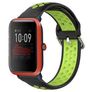 For Amazfit Bip 1S 20mm Perforated Breathable Sports Silicone Watch Band(Black+ Lime)