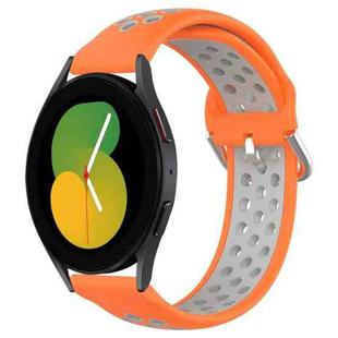 For Samsung Galaxy Watch 5 44mm 20mm Perforated Breathable Sports Silicone Watch Band(Orange+Grey)