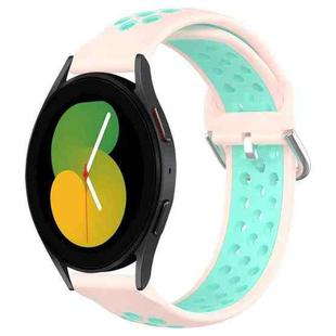 For Samsung Galaxy Watch 5 44mm 20mm Perforated Breathable Sports Silicone Watch Band(Pink+ Water Duck)