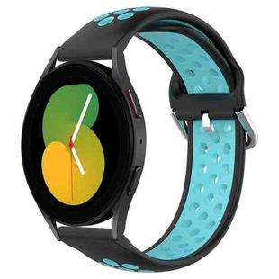 For Samsung Galaxy Watch 5 44mm 20mm Perforated Breathable Sports Silicone Watch Band(Black+Blue)