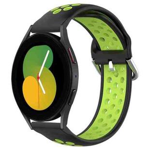 For Samsung Galaxy Watch 5 40mm 20mm Perforated Breathable Sports Silicone Watch Band(Black+ Lime)