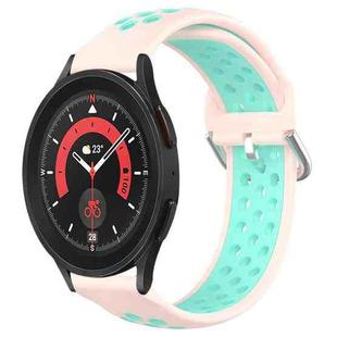 For Samsung Galaxy Watch 5 Pro 45mm 20mm Perforated Breathable Sports Silicone Watch Band(Pink+ Water Duck)