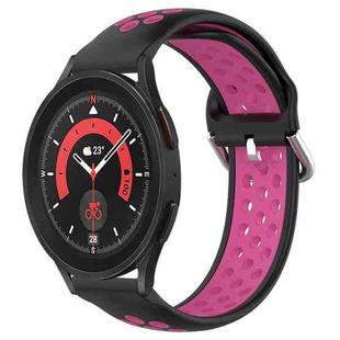 For Samsung Galaxy Watch 5 Pro 45mm 20mm Perforated Breathable Sports Silicone Watch Band(Black+Rose Red)