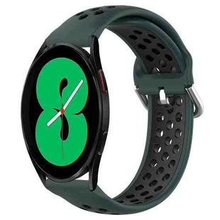 For Samsung Galaxy Watch 4 44mm 20mm Perforated Breathable Sports Silicone Watch Band(Olive Green+Black)