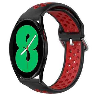 For Samsung Galaxy Watch 4 44mm 20mm Perforated Breathable Sports Silicone Watch Band(Black+ Red)