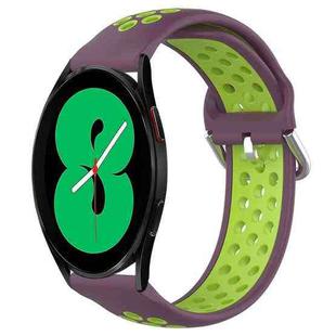 For Samsung Galaxy Watch 4 44mm 20mm Perforated Breathable Sports Silicone Watch Band(Purple+Lime)