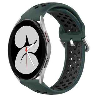 For Samsung Galaxy Watch 4 40mm 20mm Perforated Breathable Sports Silicone Watch Band(Olive Green+Black)