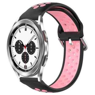 For Samsung  Galaxy Watch 4 Classic 42mm 20mm Perforated Breathable Sports Silicone Watch Band(Black+Pink)