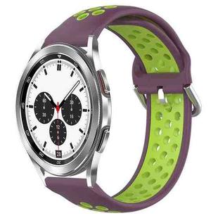 For Samsung  Galaxy Watch 4 Classic 42mm 20mm Perforated Breathable Sports Silicone Watch Band(Purple+Lime)