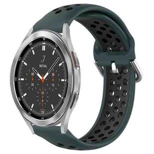 For Samsung  Galaxy Watch 4 Classic 46mm 20mm Perforated Breathable Sports Silicone Watch Band(Olive Green+Black)