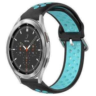 For Samsung  Galaxy Watch 4 Classic 46mm 20mm Perforated Breathable Sports Silicone Watch Band(Black+Blue)