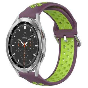 For Samsung  Galaxy Watch 4 Classic 46mm 20mm Perforated Breathable Sports Silicone Watch Band(Purple+Lime)