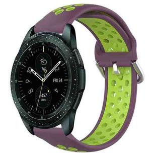 For Samsung Galaxy Watch 42mm 20mm Perforated Breathable Sports Silicone Watch Band(Purple+Lime)