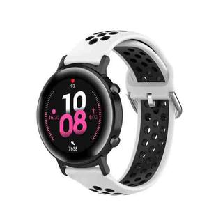For Samsung Galaxy Watch Active 2 44mm 20mm Perforated Breathable Sports Silicone Watch Band(White+Black)