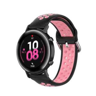 For Samsung Galaxy Watch Active 2 44mm 20mm Perforated Breathable Sports Silicone Watch Band(Black+Pink)