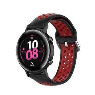 For Samsung Galaxy Watch Active 2 44mm 20mm Perforated Breathable Sports Silicone Watch Band(Black+ Red)
