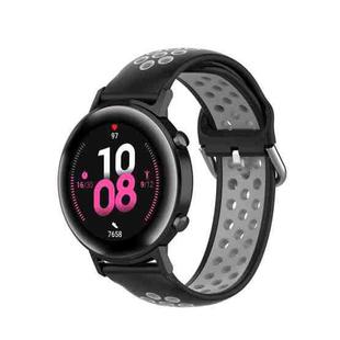 For Samsung Galaxy Watch Active 2 44mm 20mm Perforated Breathable Sports Silicone Watch Band(Black+ Grey)