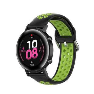 For Samsung Galaxy Watch Active 2 44mm 20mm Perforated Breathable Sports Silicone Watch Band(Black+ Lime)