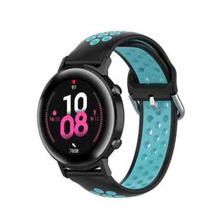 For Samsung Galaxy Watch Active 2 44mm 20mm Perforated Breathable Sports Silicone Watch Band(Black+Blue)
