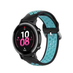 For Samsung Galaxy Watch 42mm 20mm Perforated Breathable Sports Silicone Watch Band(Black+Blue)