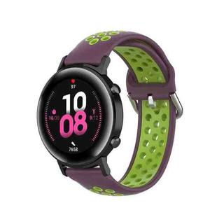 For Samsung Galaxy Watch 42mm 20mm Perforated Breathable Sports Silicone Watch Band(Purple+Lime)